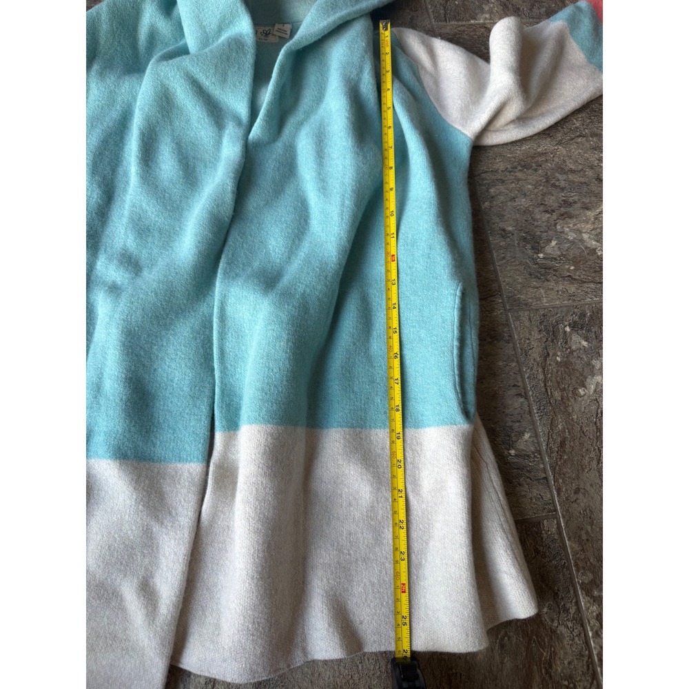 Anthropologie Blue and Coral 100% Wool Colorblock Cardigan - Picture 9 of 9